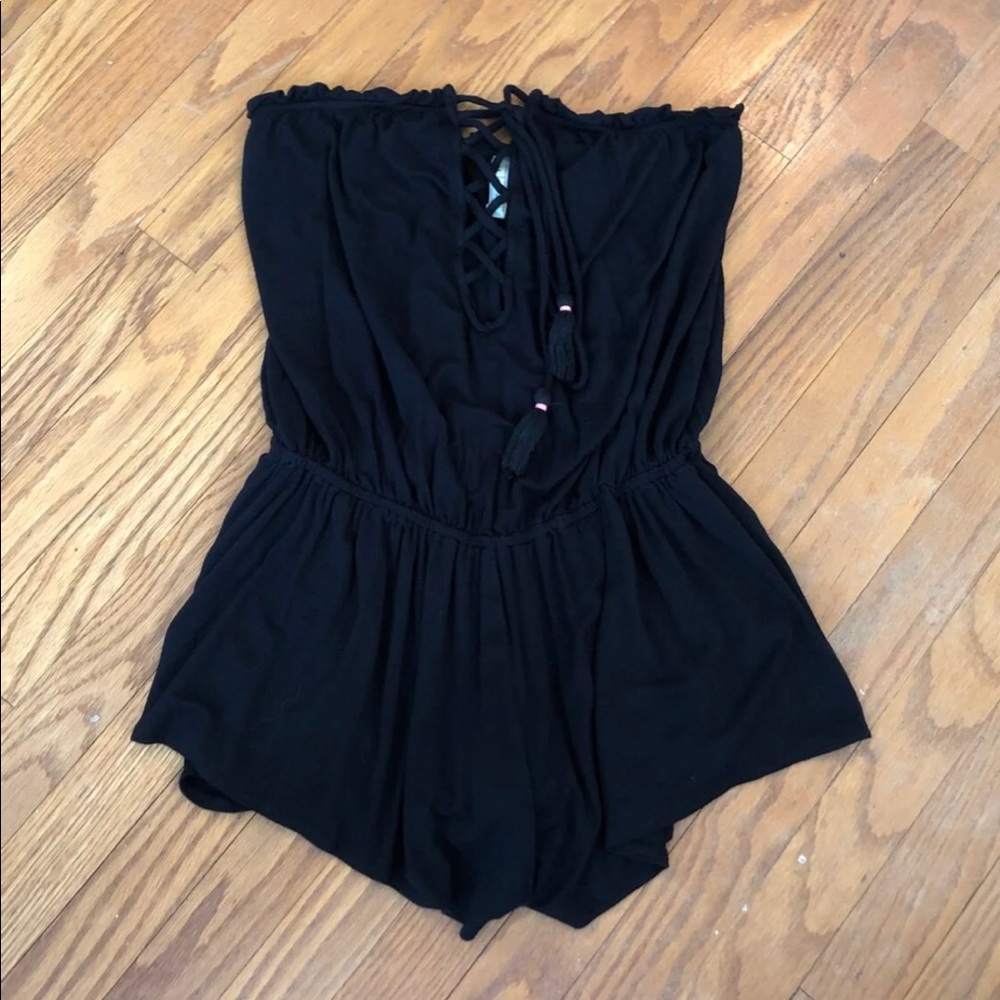 strapless lace up romper